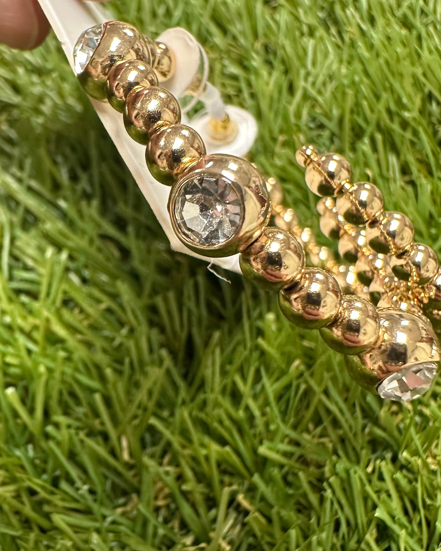 Gold Ball Hoops with Rhinestone Accent