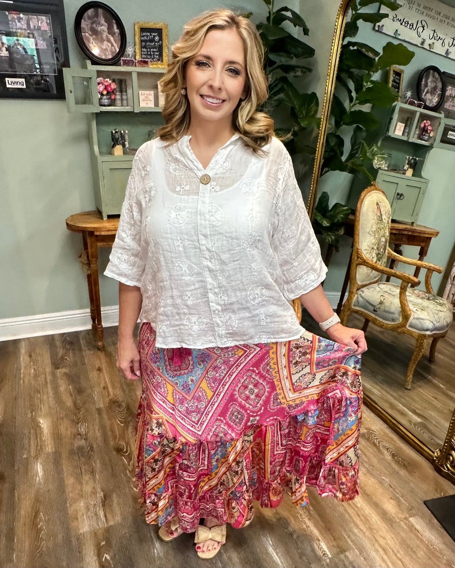 Julia Satiny Pink Print Skirt