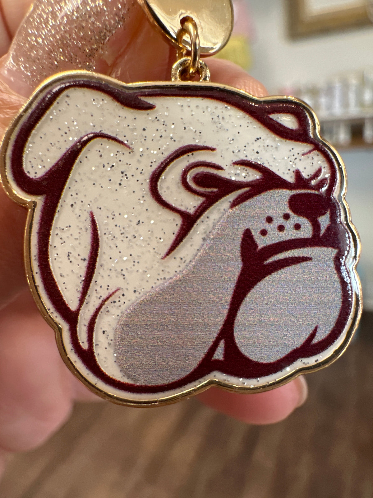 Maroon and White Bulldog Earrings