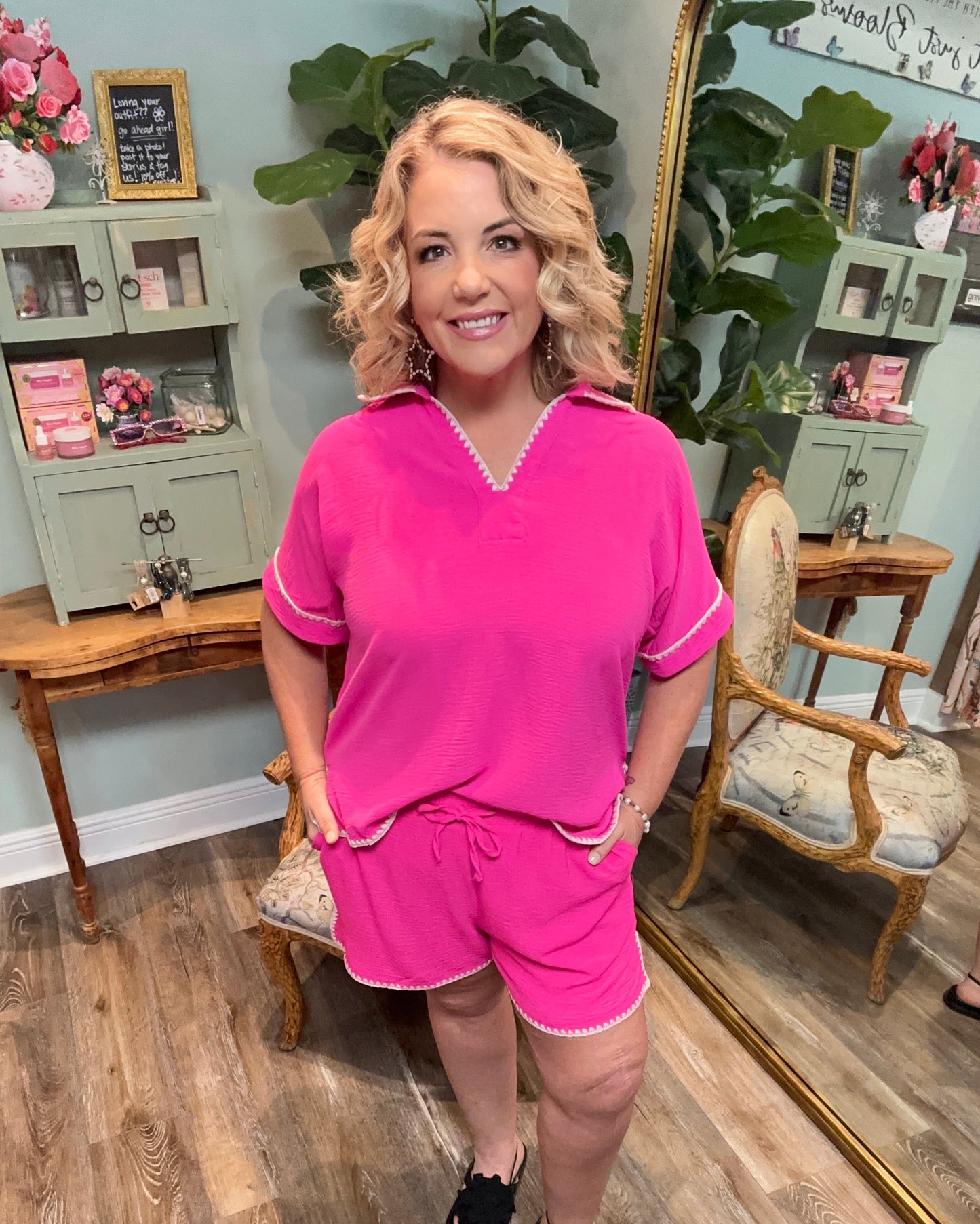 Hot Pink Dressy Short with Crochet Hem