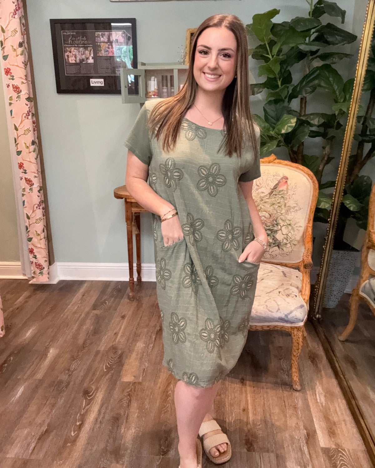 Italian Cotton Floral Embroidered Shirt Dress