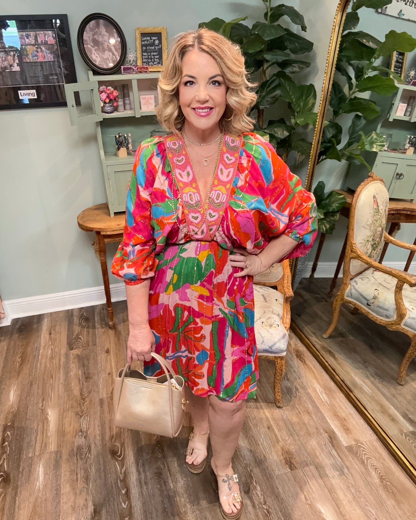 Sophia Fushia Print Dress
