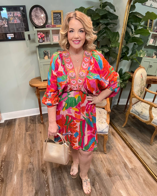 Sophia Fushia Print Dress