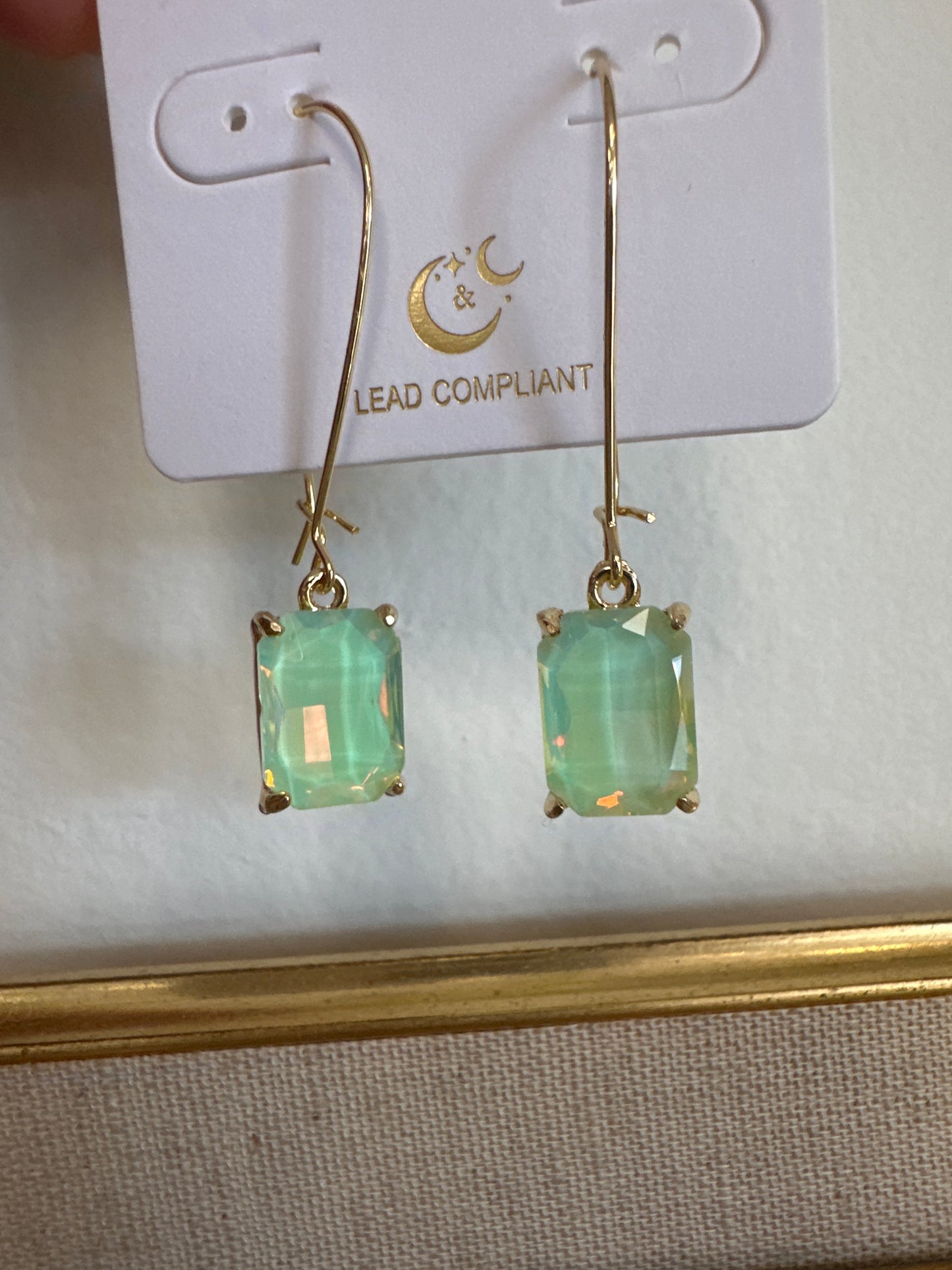 Small Emerald Shaped Stone Dangle Earrings
