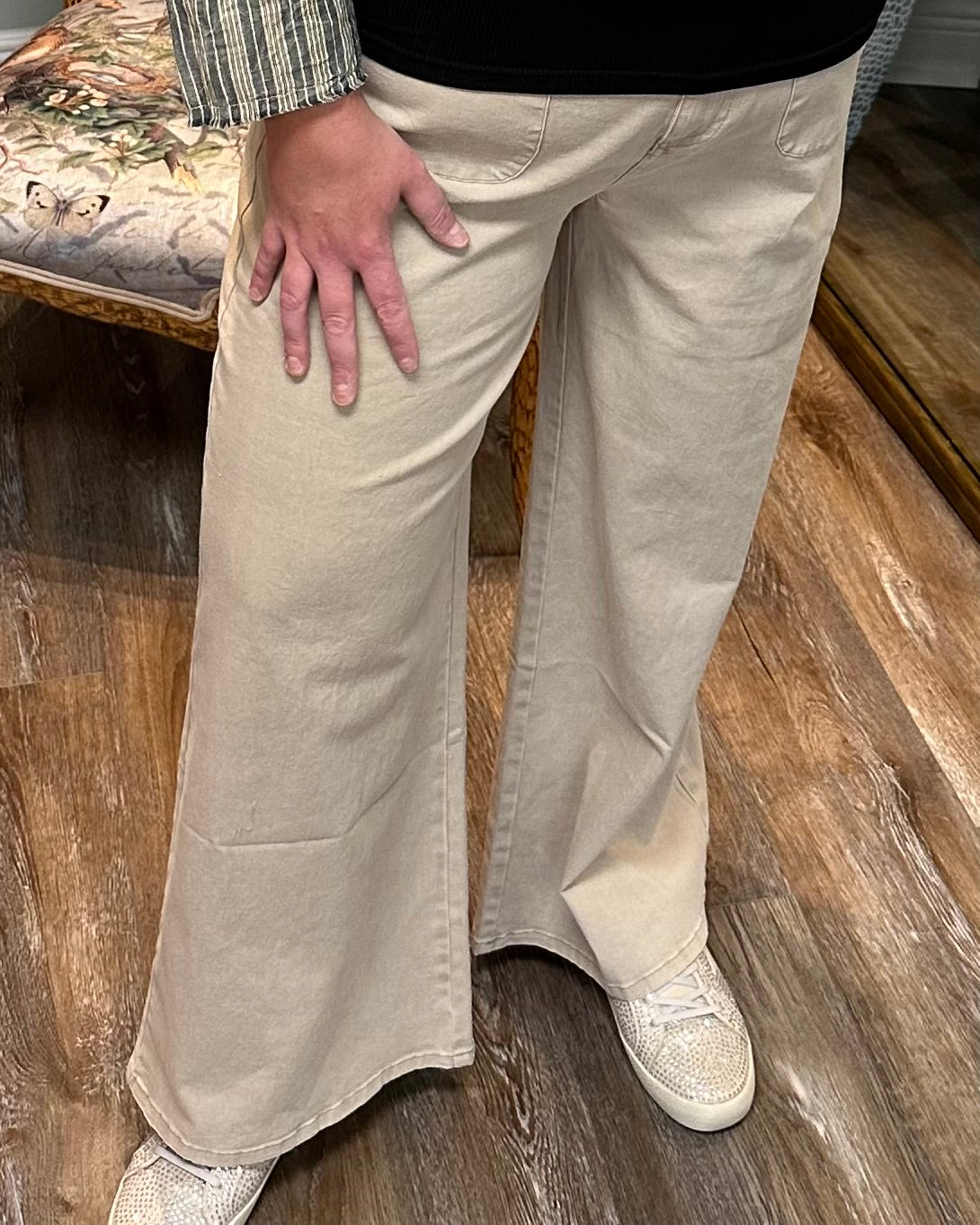 Stone Wide Leg Front Pocket Pant