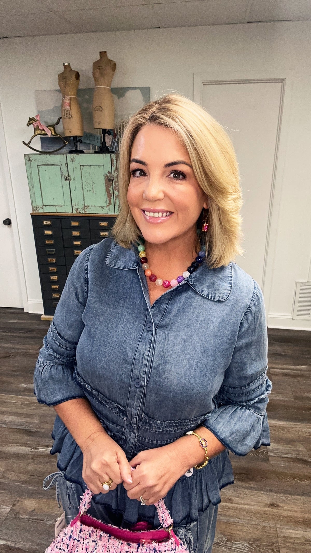 Chambray Shacket with Ruffles