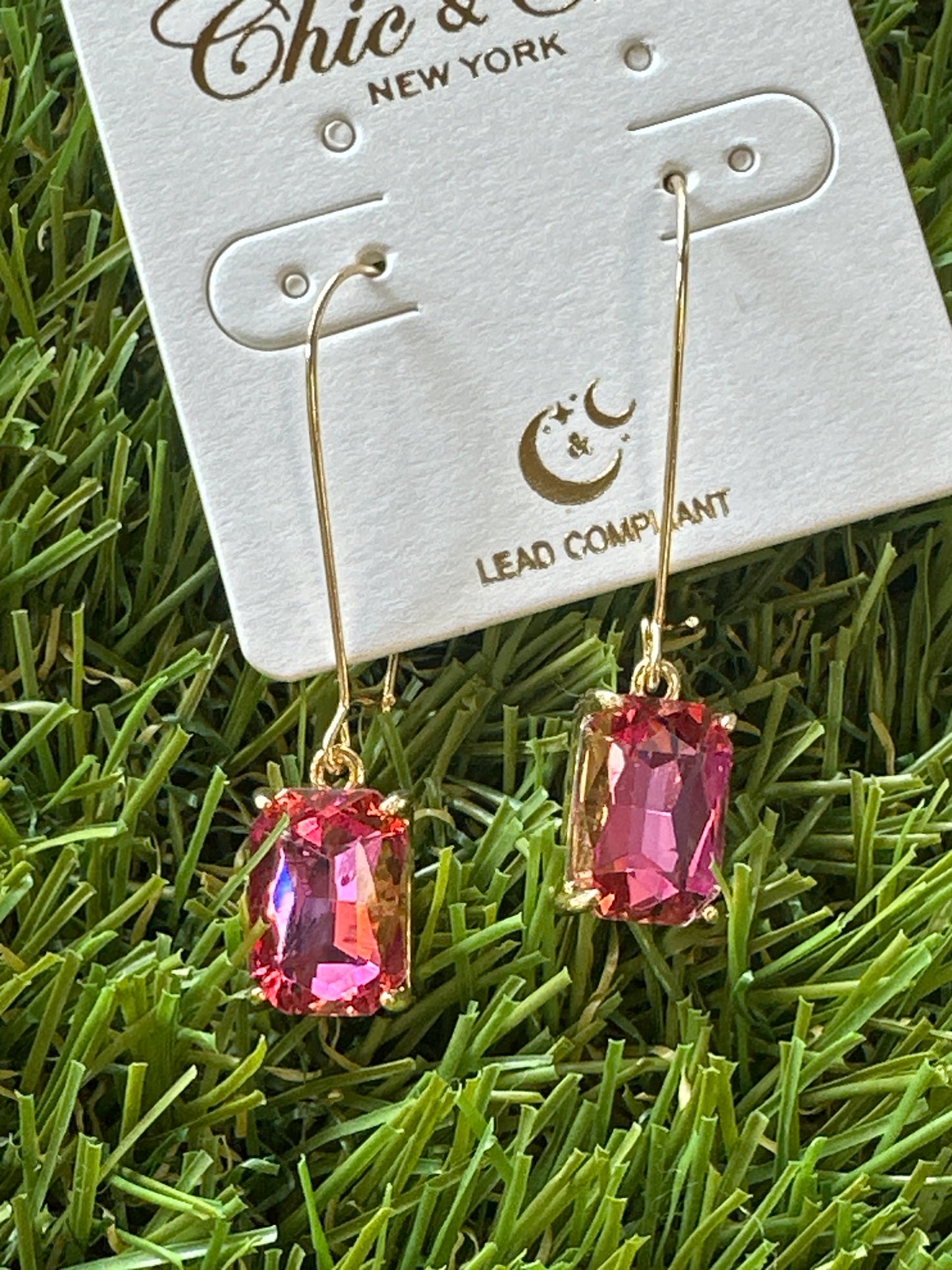 Small Emerald Shaped Stone Dangle Earrings