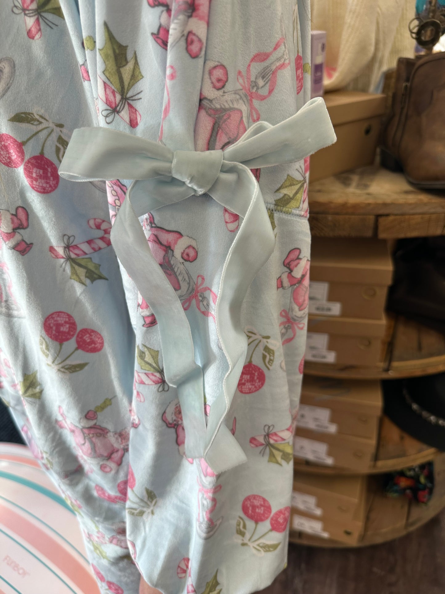 Cocktail Santa Velvet Bow PJ Top