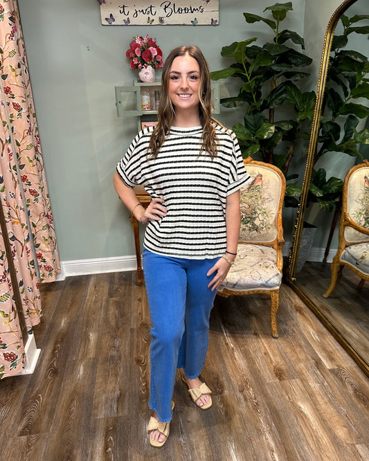 Textured Black and White Strip Top