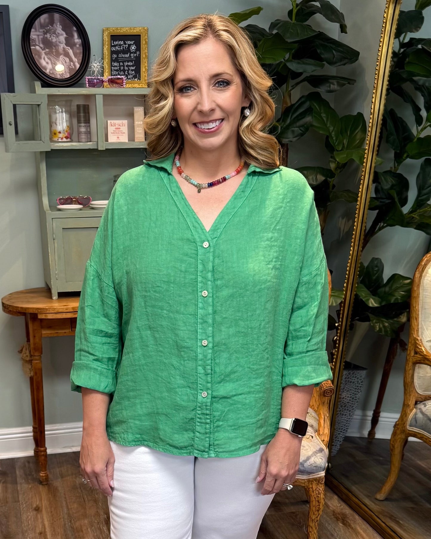 Italian Linen 3/4 Sleeve Button Up