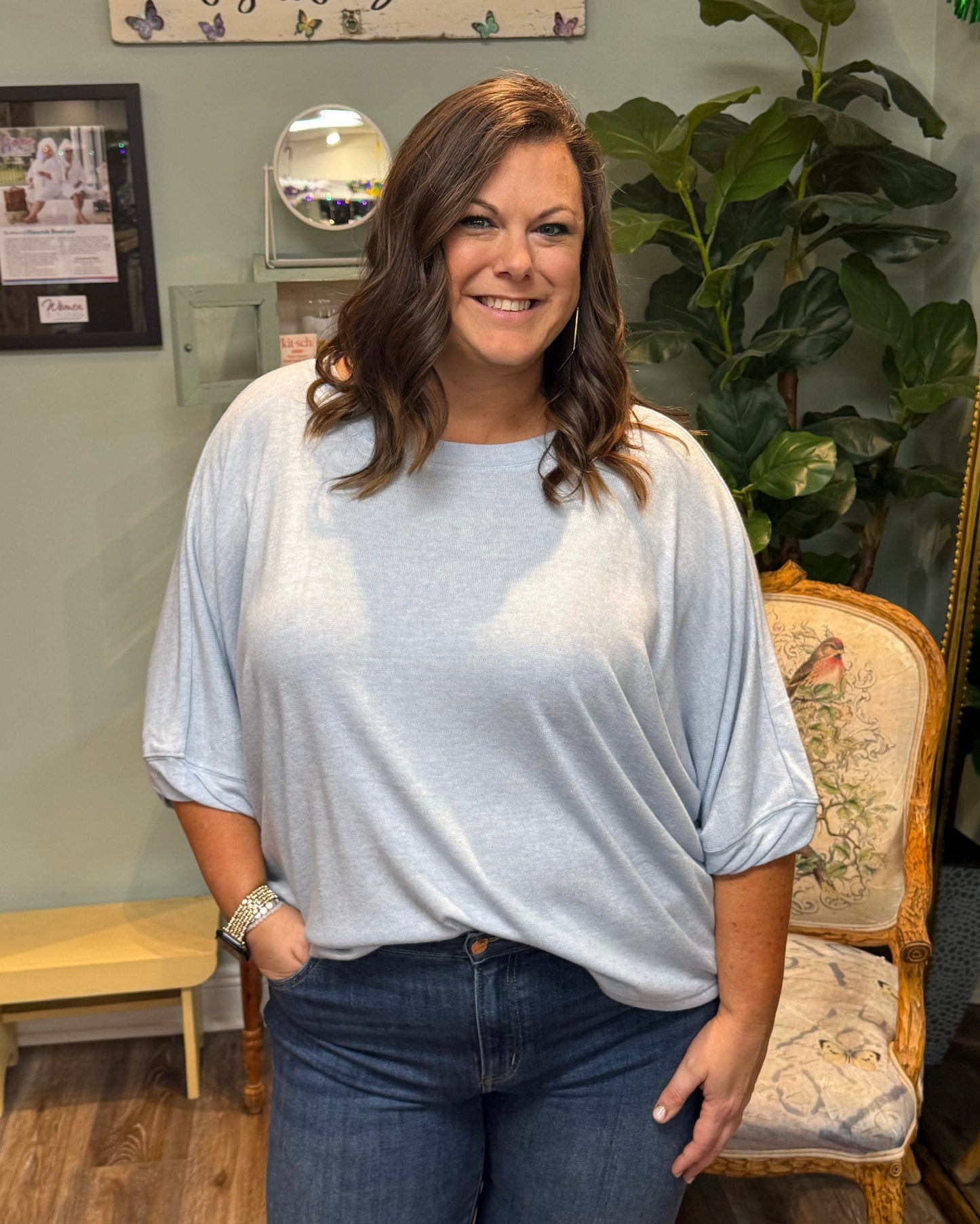 Soft Knit Loose Fit Dolman Sleeve Top