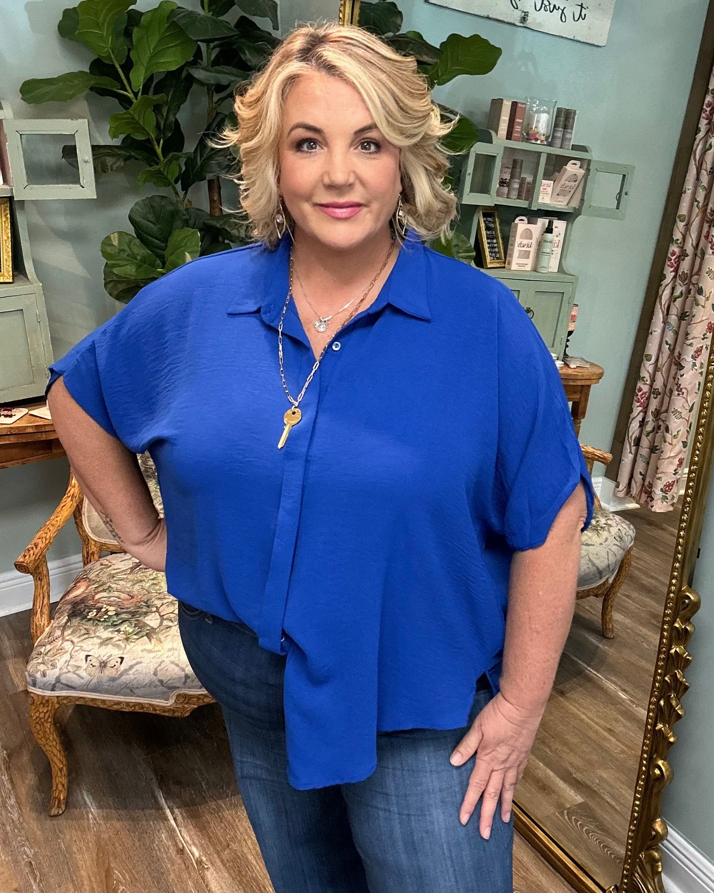 Royal Blue Oversized Button Down Hi/Lo Shirt