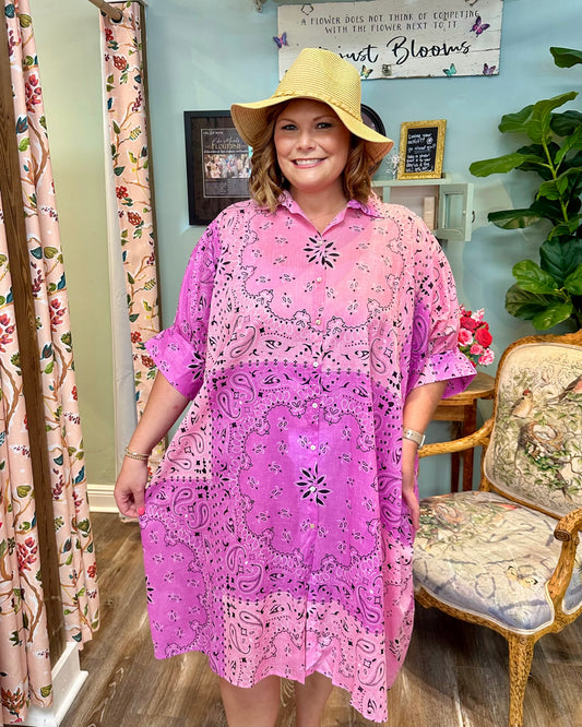 Pink & Purple Bandana Print Dress
