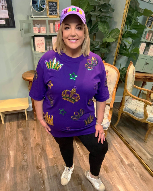 Short Sleeve Purple Mardi Gras Pullover