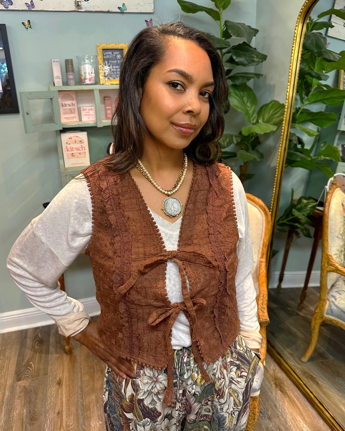 Mocha Lace Eyelet Vest
