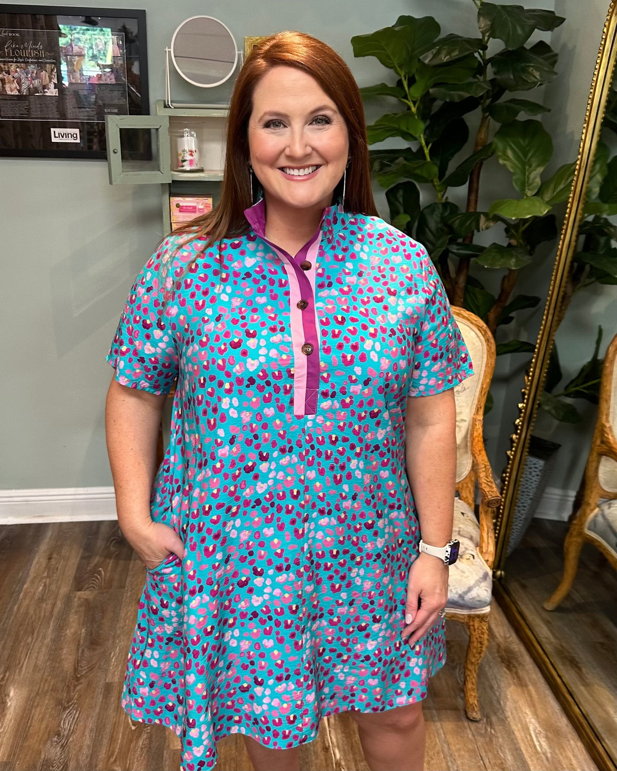 Teal Leopard Print Dress