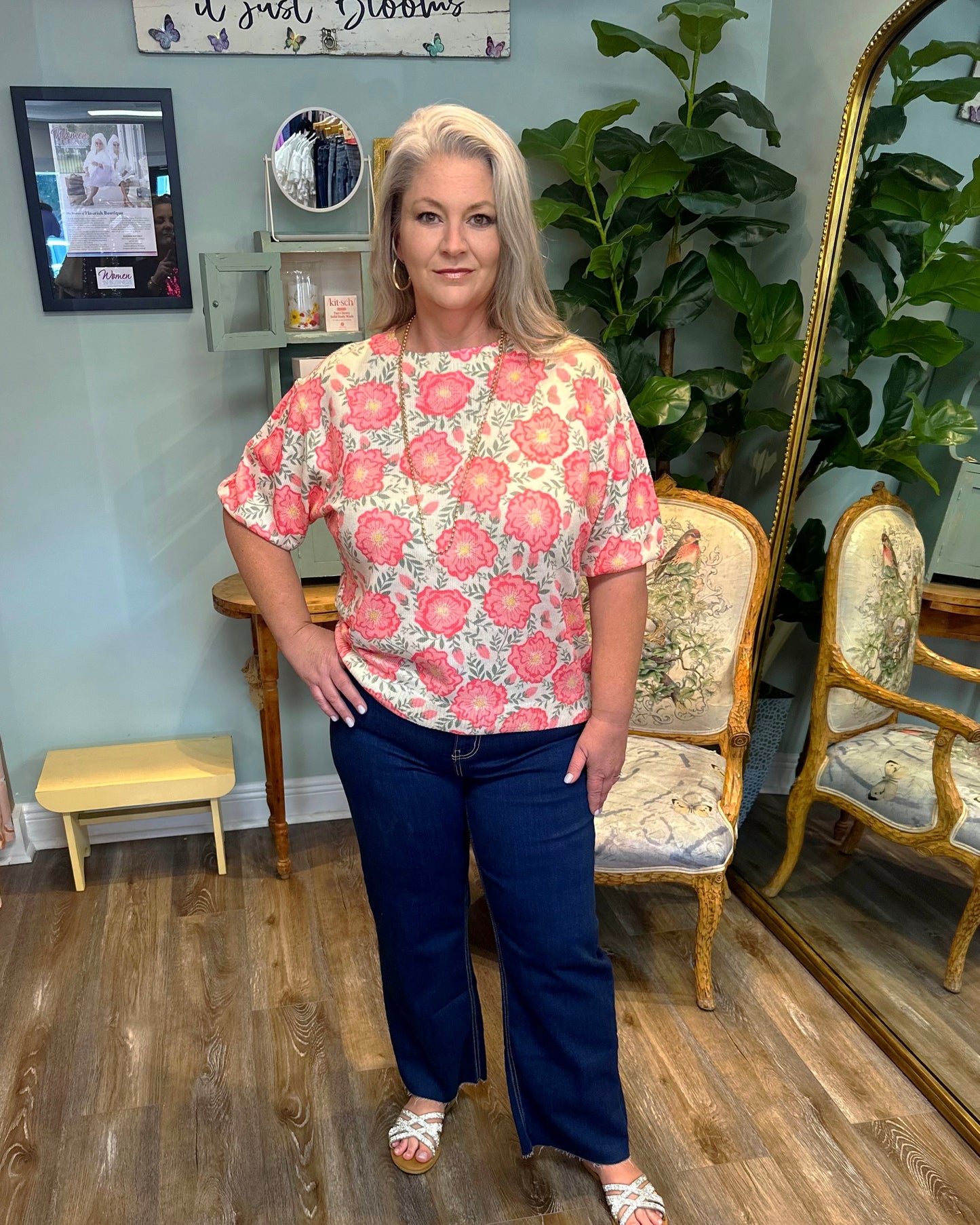 Flower Print Puff Sleeve Top
