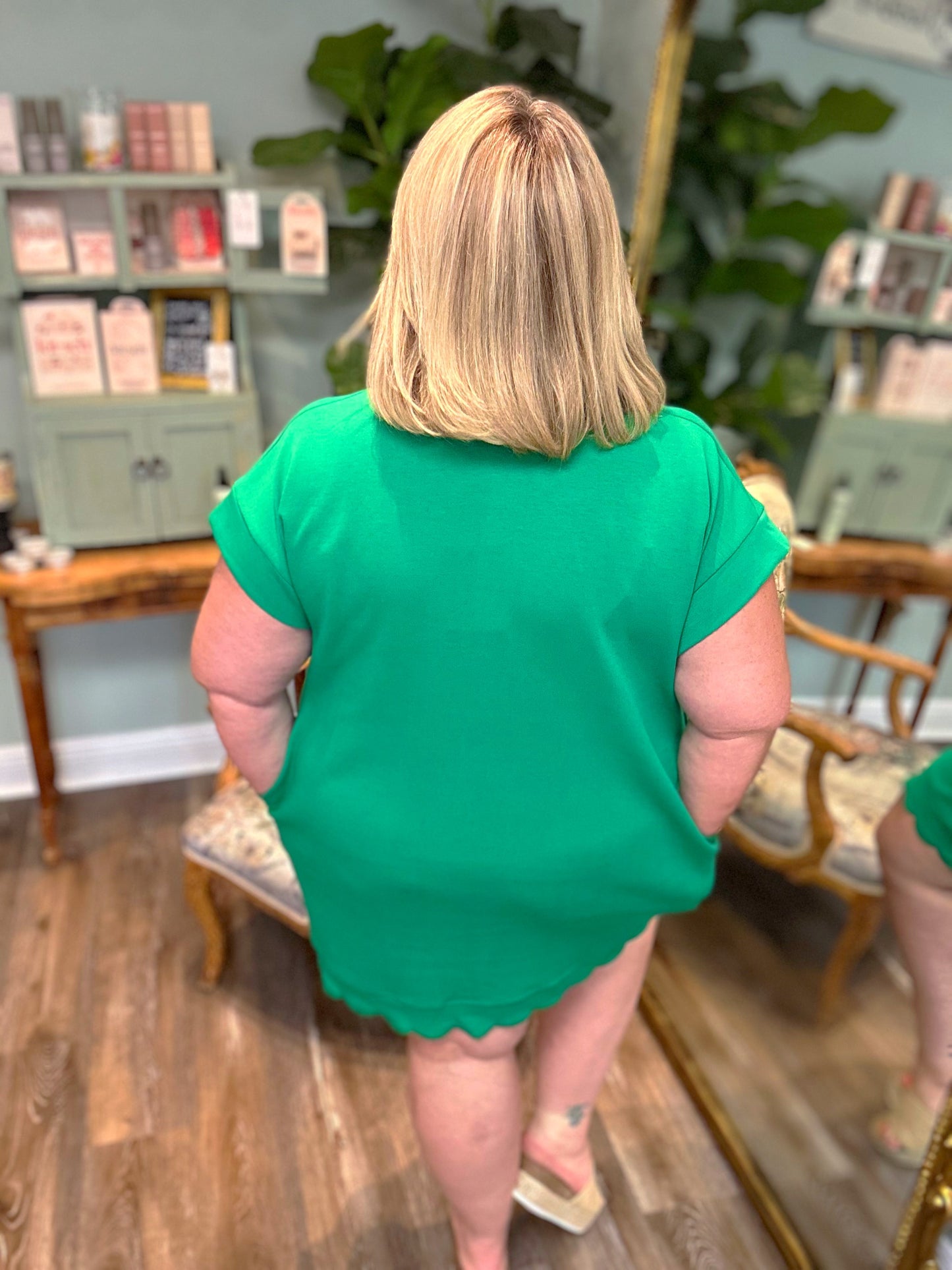 Kelly Green Shirt Dress with Scalloped Bottom