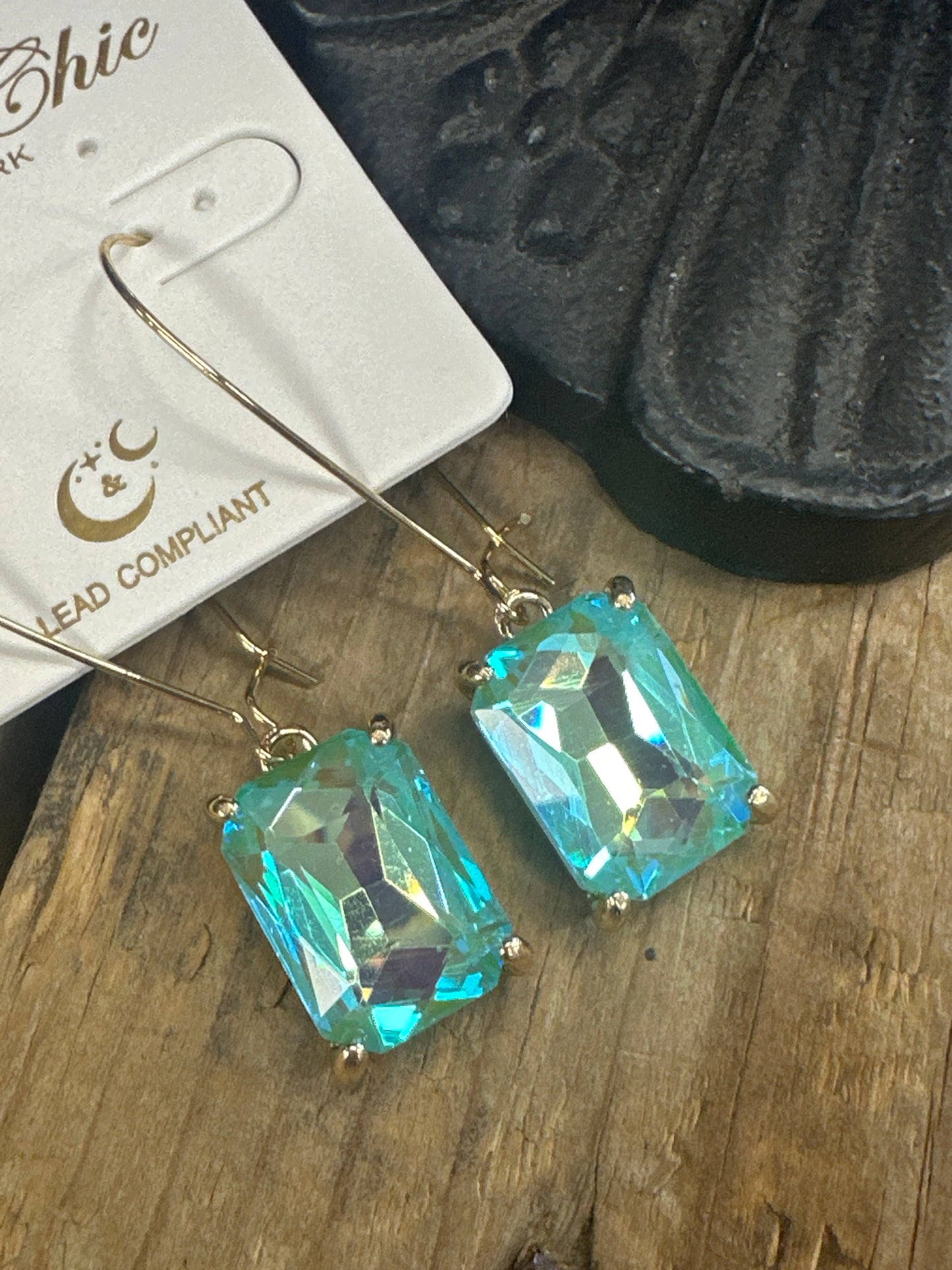 Emerald Cut Jeweled Drop Earrings