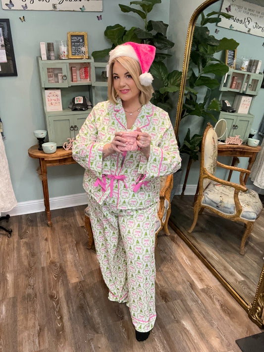 Two Piece Bow and Tree Pajama Set