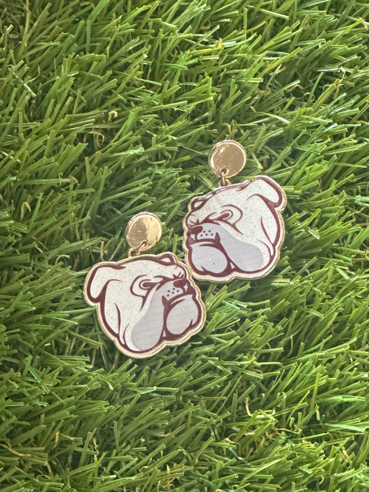 Maroon and White Bulldog Earrings