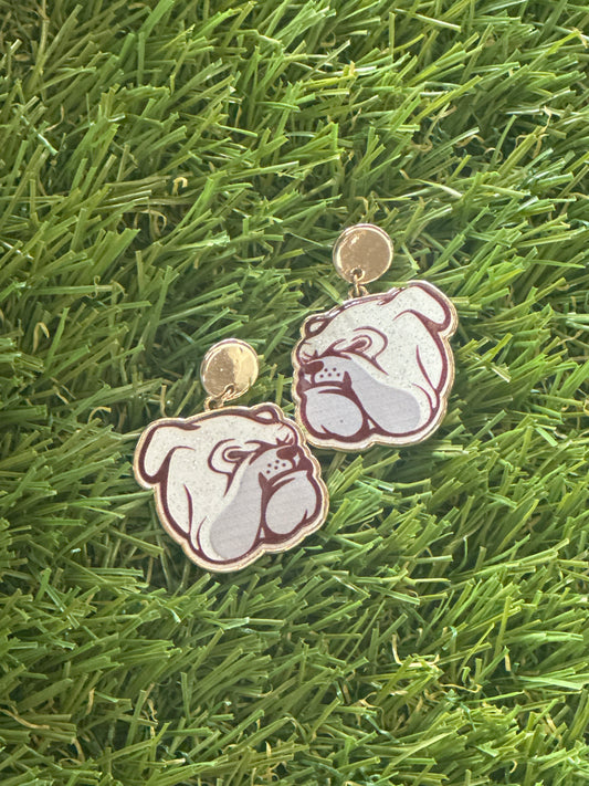 Maroon and White Bulldog Earrings