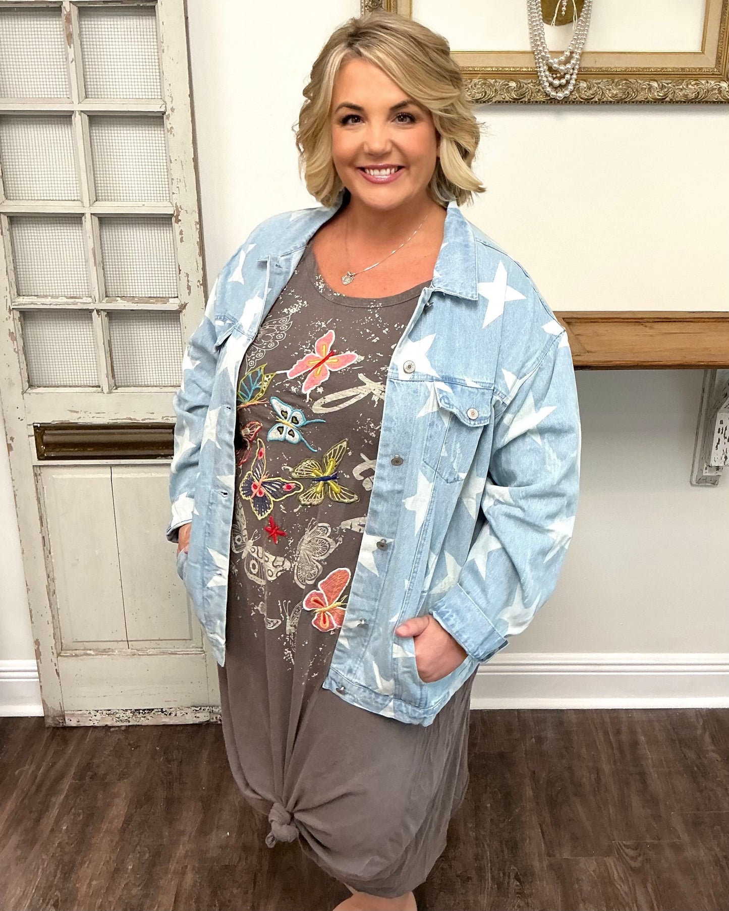 Butterfly Embroidered Long Tee Dress