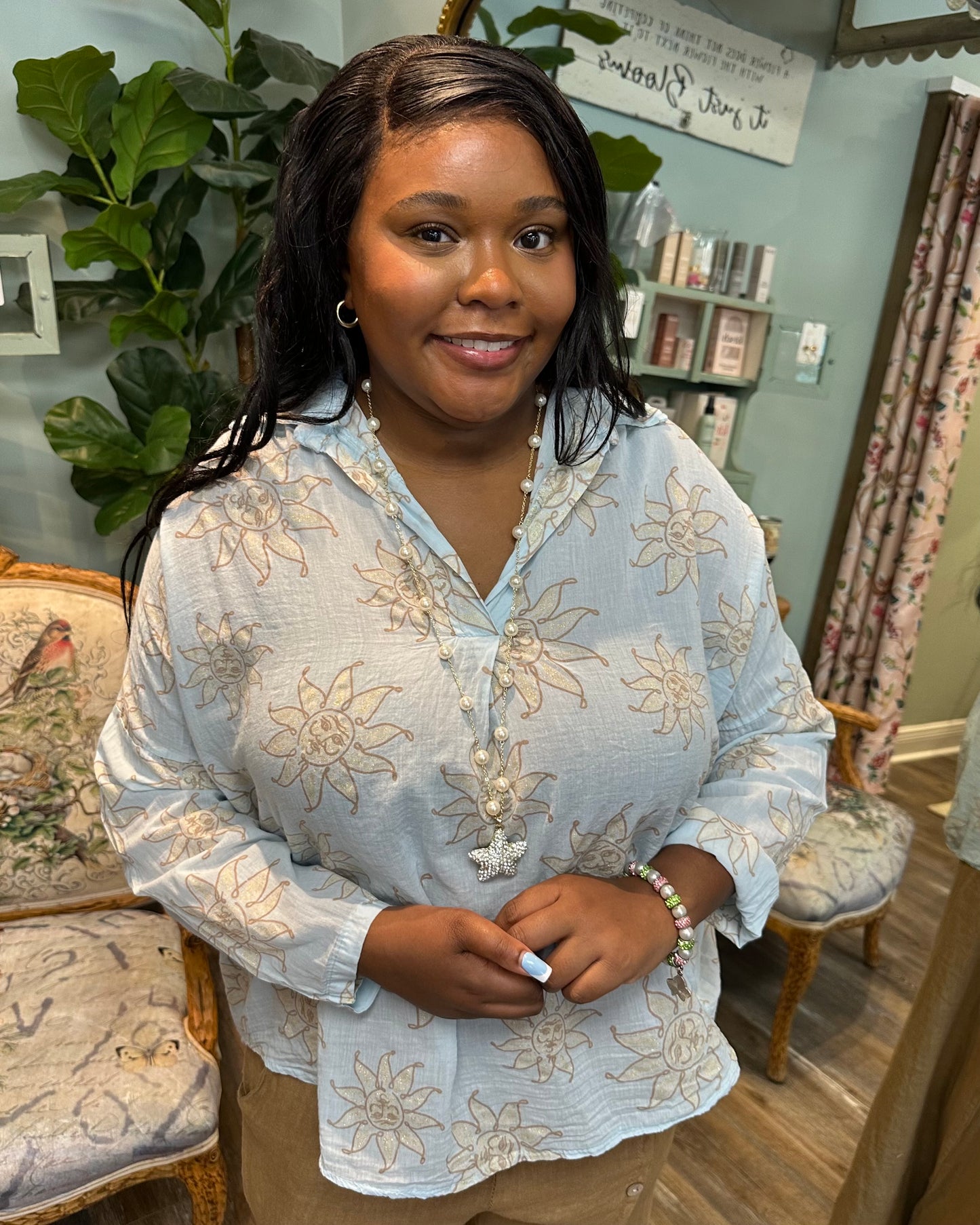 Glitter Sun Printed Cotton Blouse