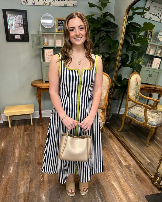 Sleeveless Navy Stripe Maxi with Lime