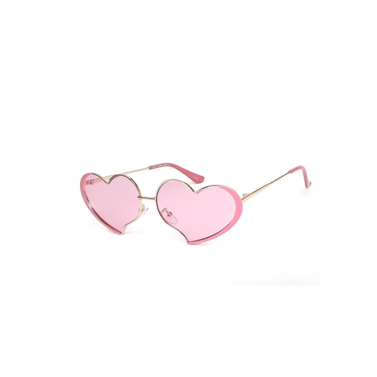 Metal-Rim Heart Sunglasses in Rosy Pink