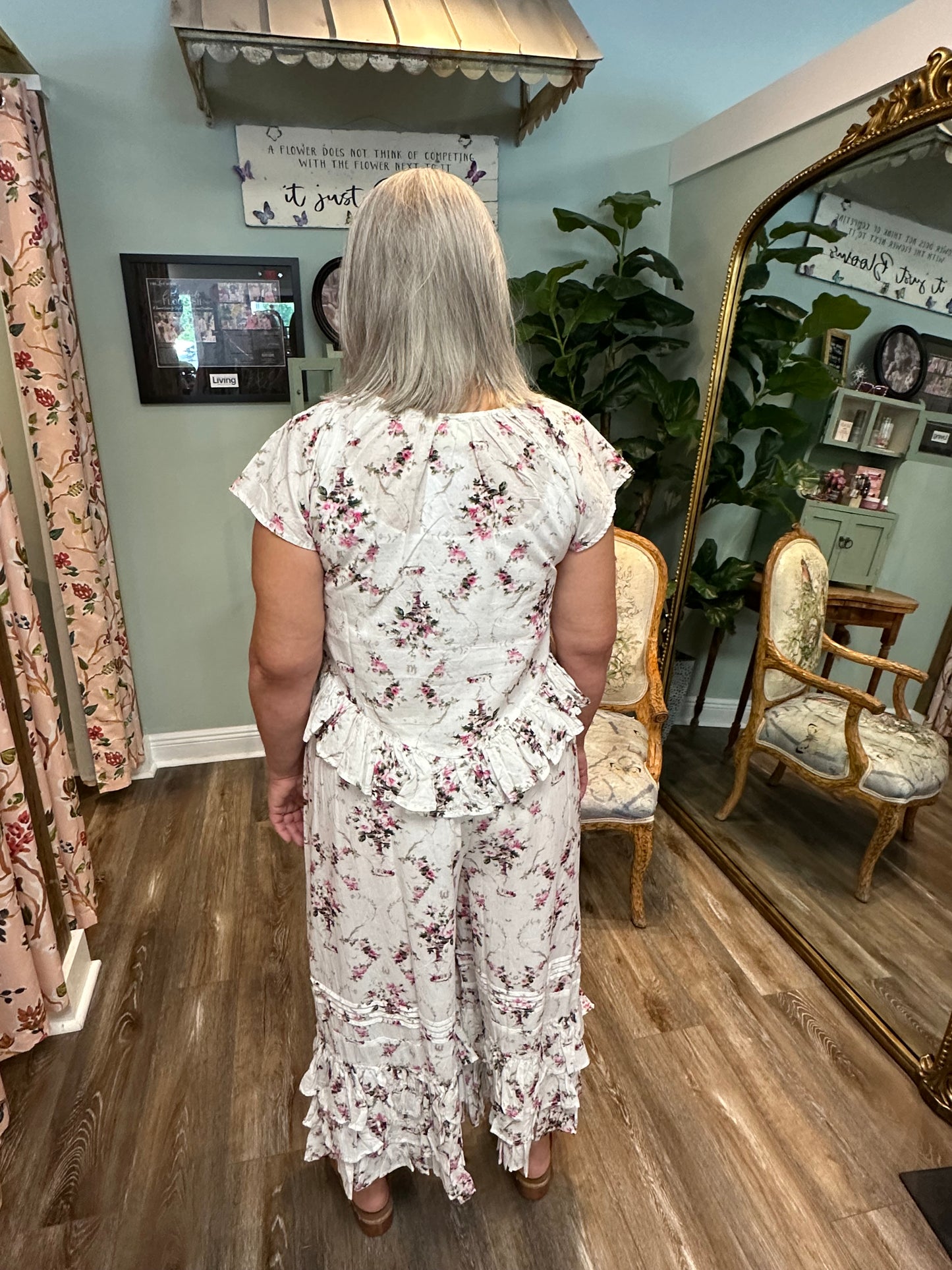 Tiered Hem Flower Print Top