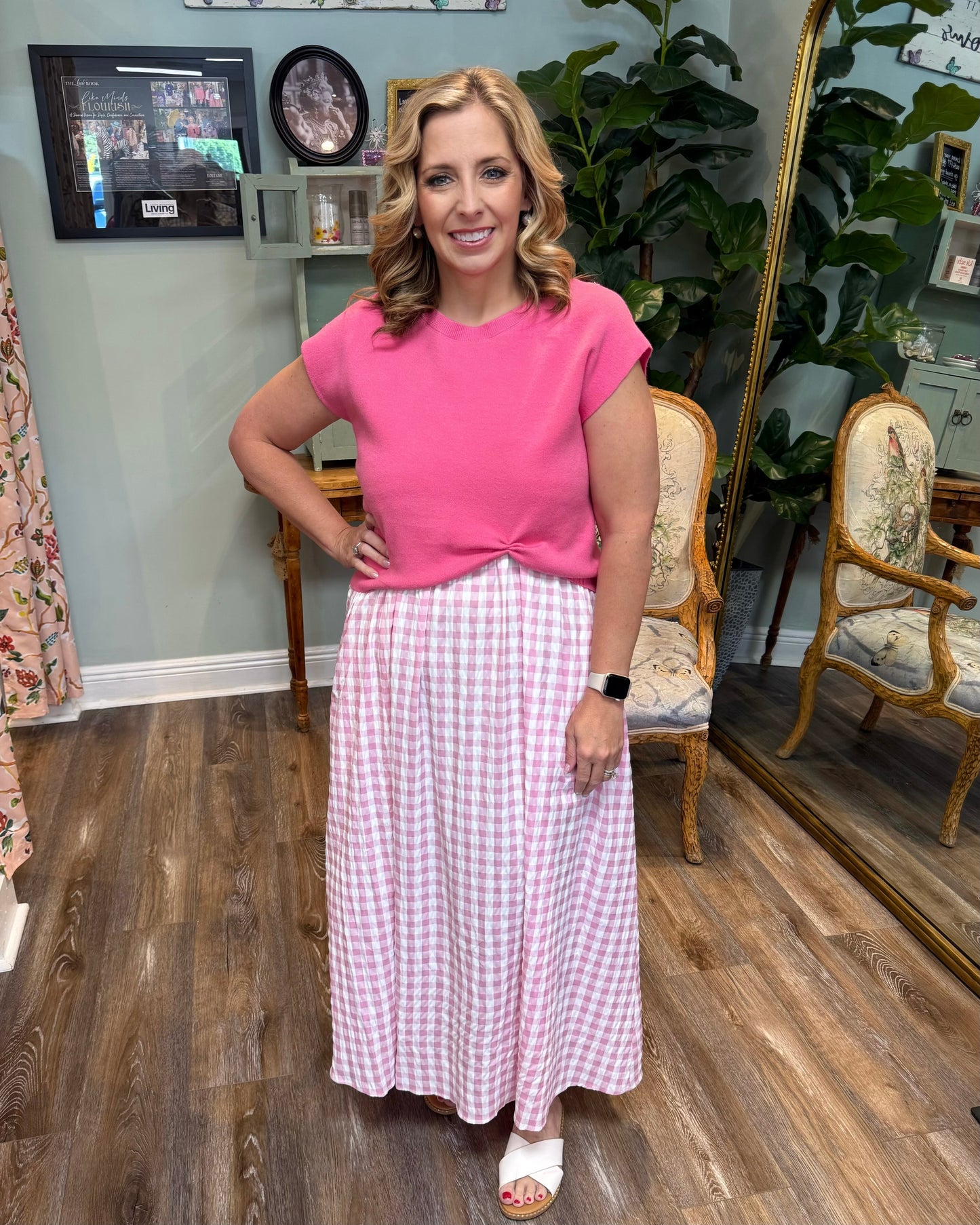 Shortsleeve Gingham Skirt Combo Dress