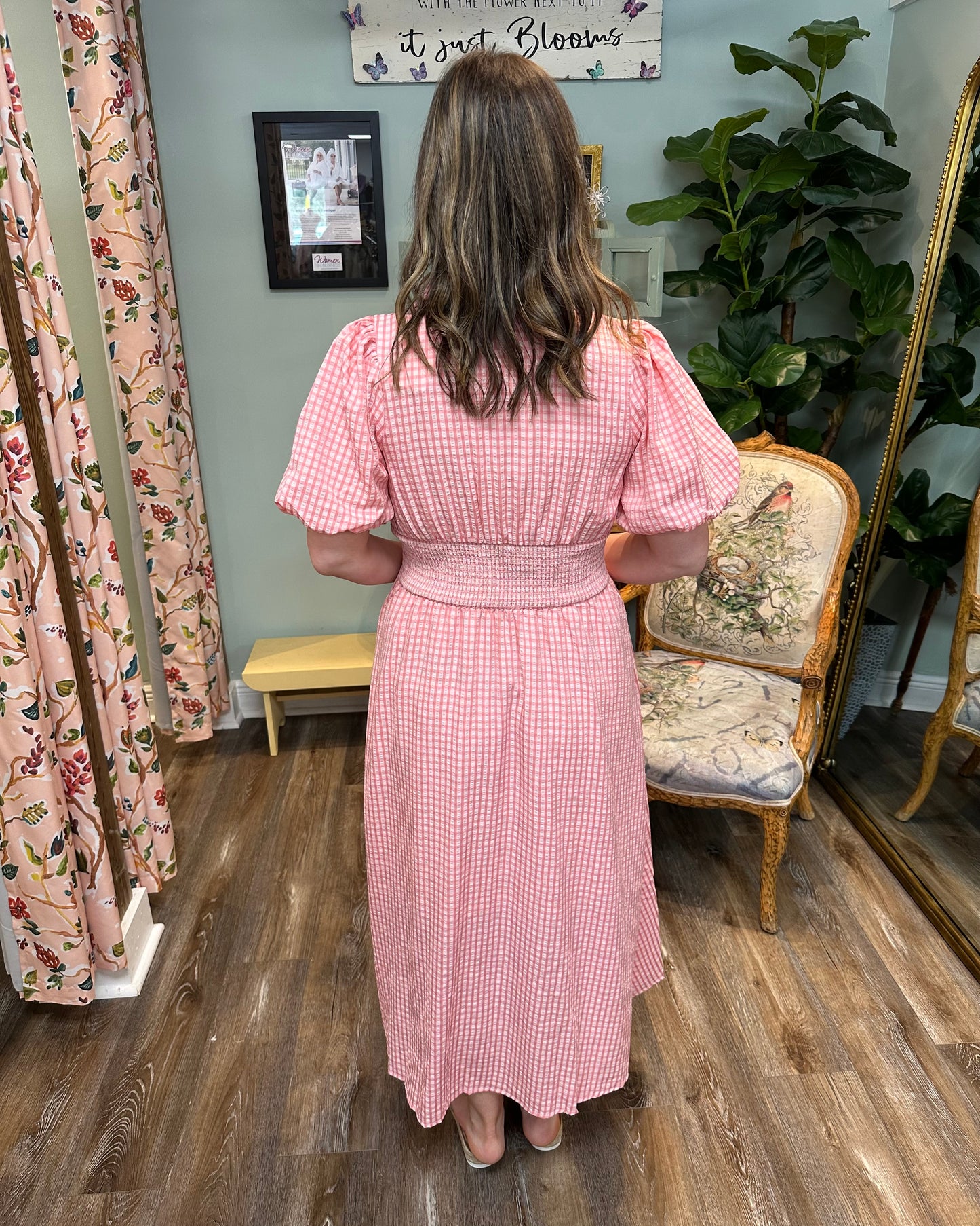 Pink Gingham Maxi Dress