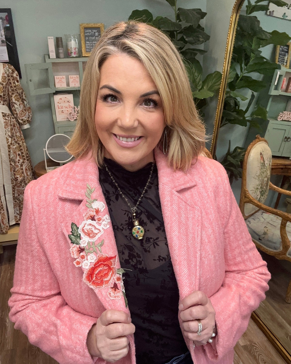Pink Embroidered Detail Floral Jacket