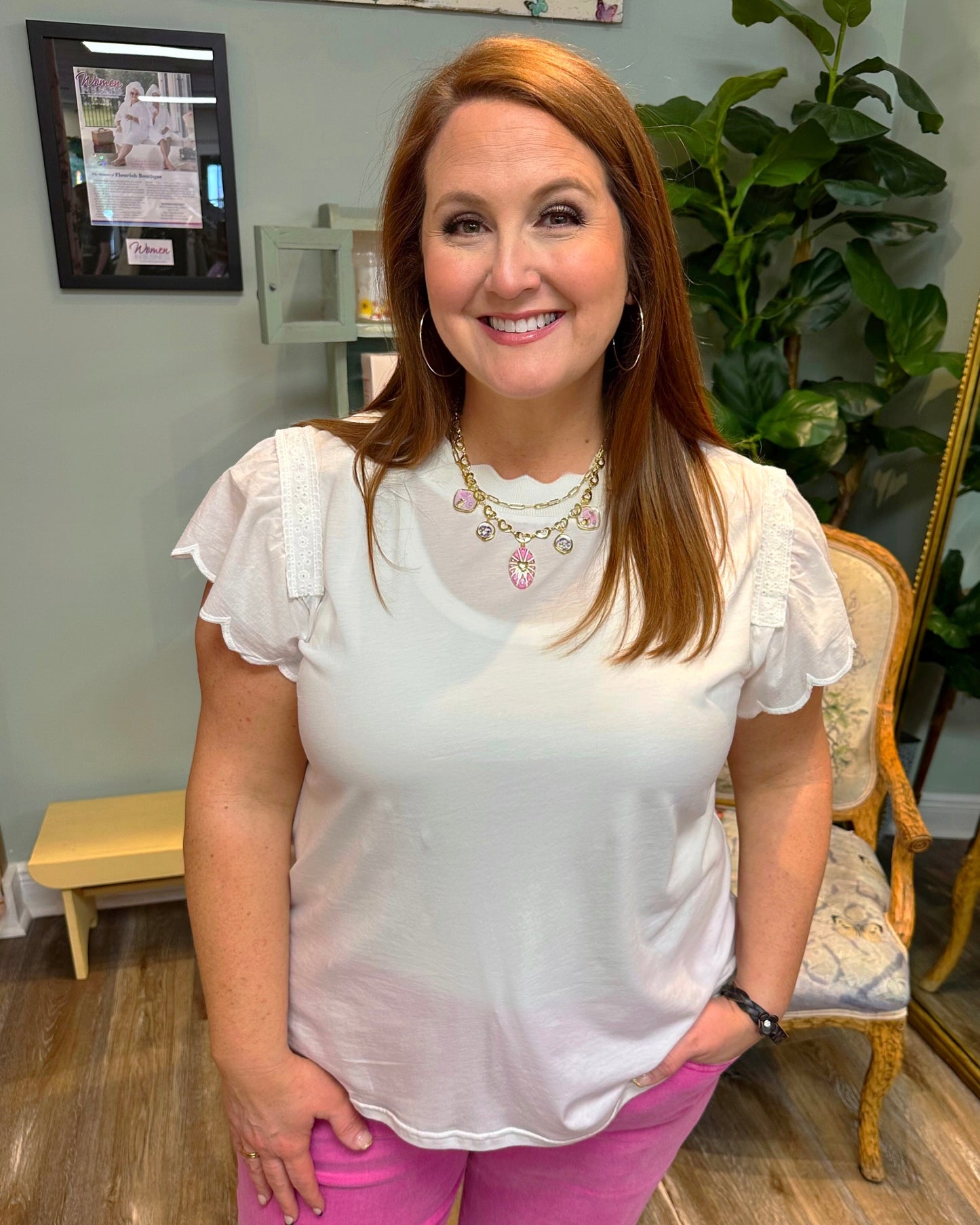 White Flutter Sleeve Top