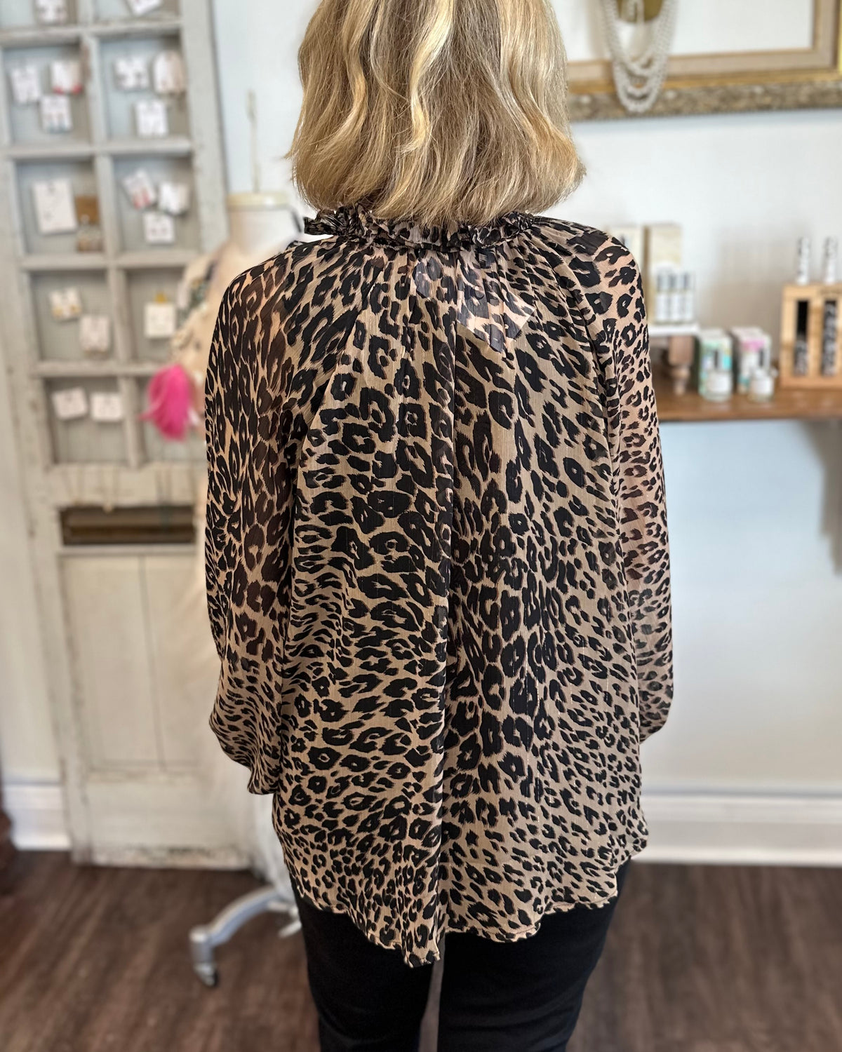 Sheer Leopard Peasant Blouse