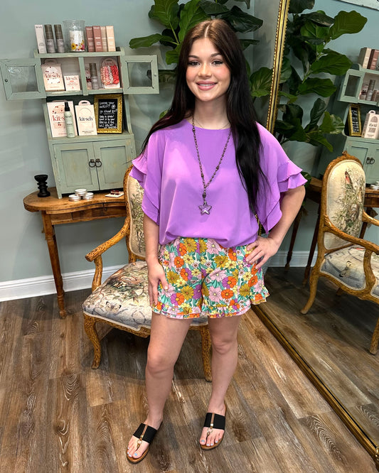 Pink Floral Mix High Waist Shorts