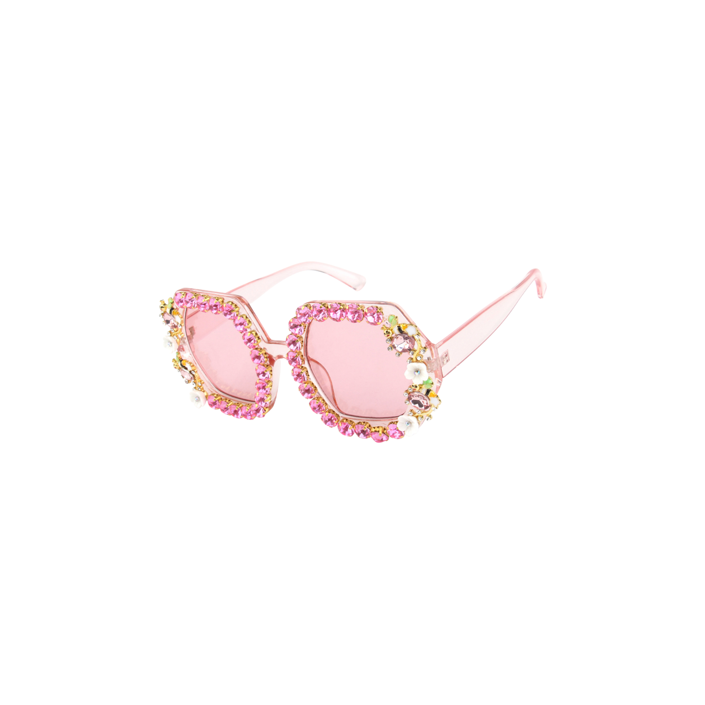 Crystal Bloom Hexagon Sunglasses in Black