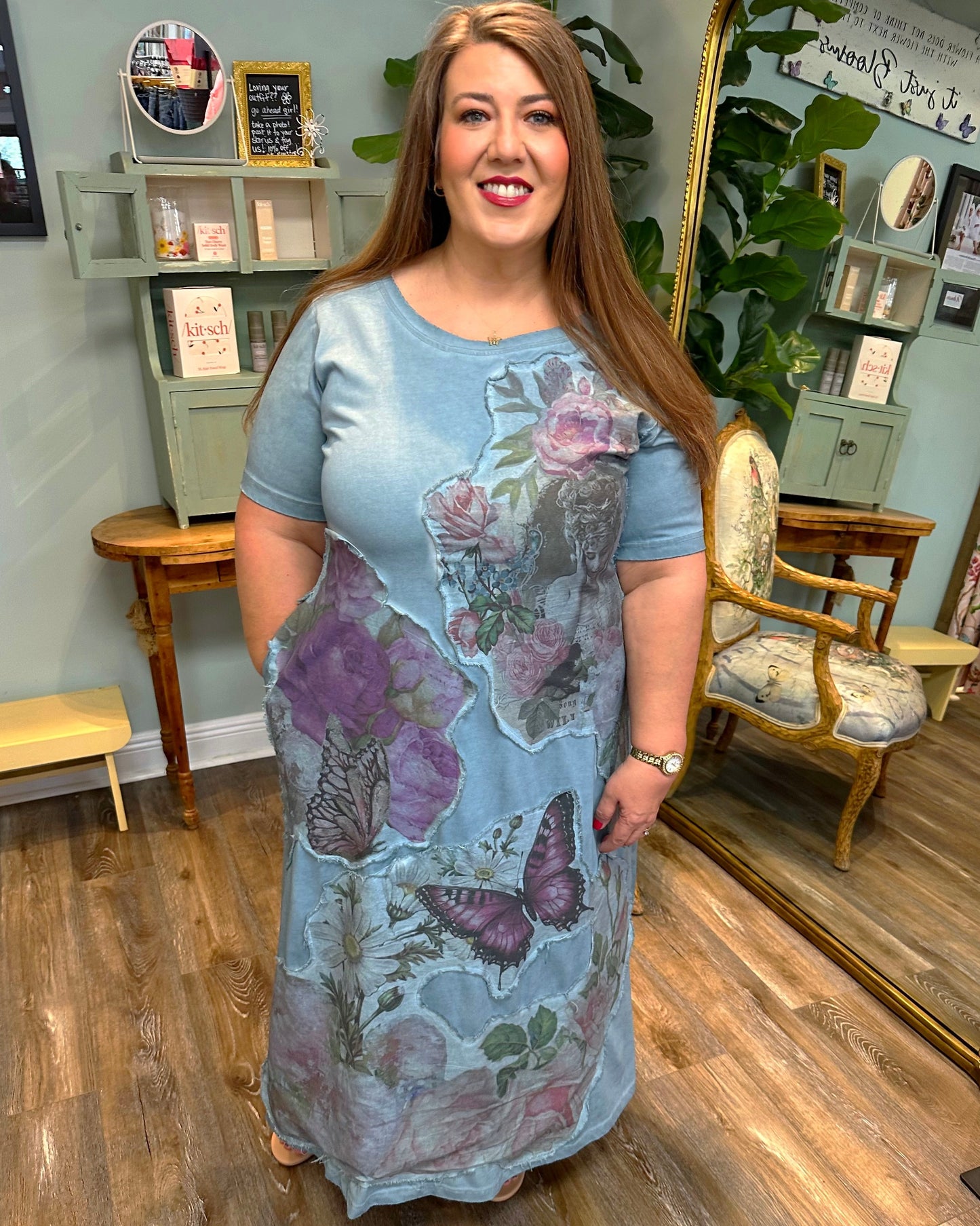 Blue Butterfly T-shirt Dress