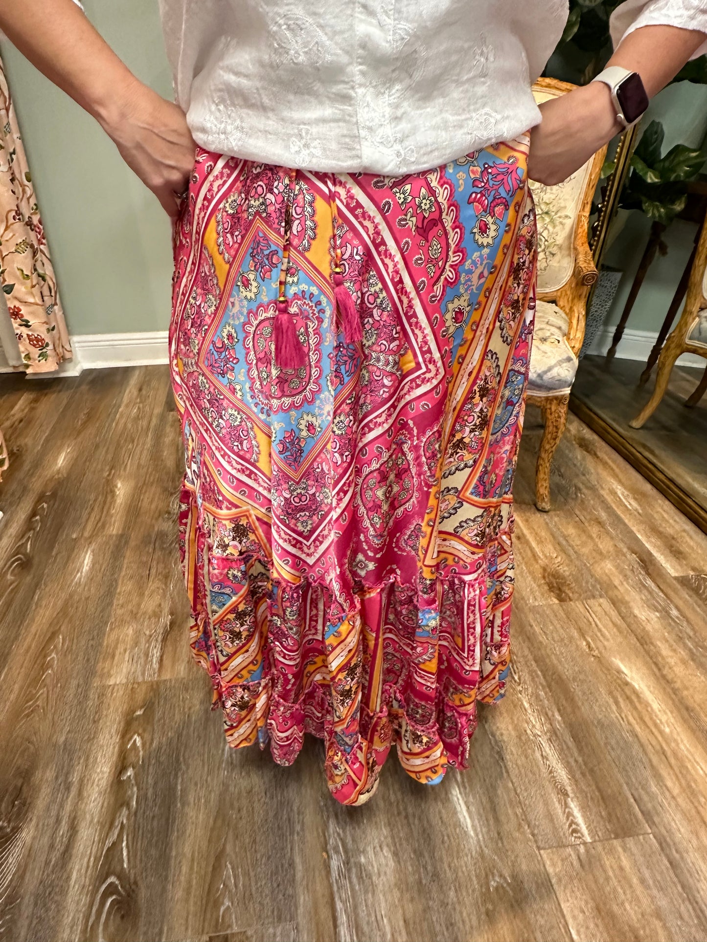 Julia Satiny Pink Print Skirt