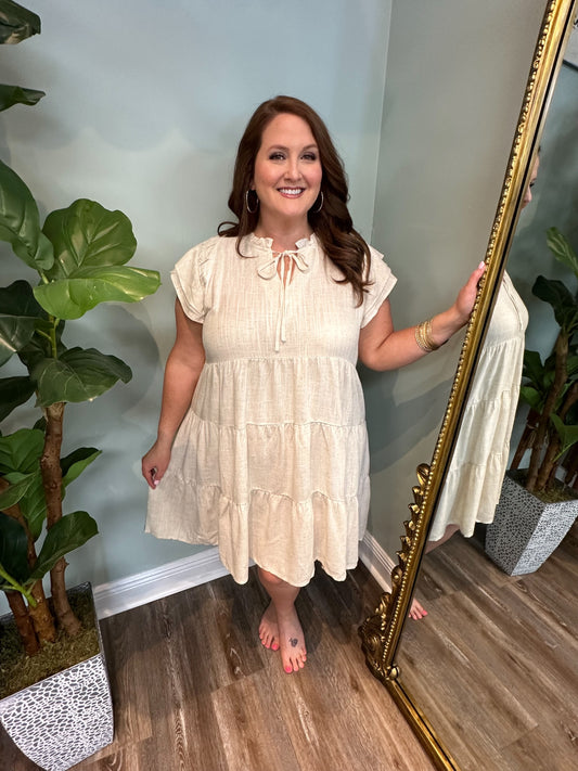 Linen A-Line Tie Front Dress