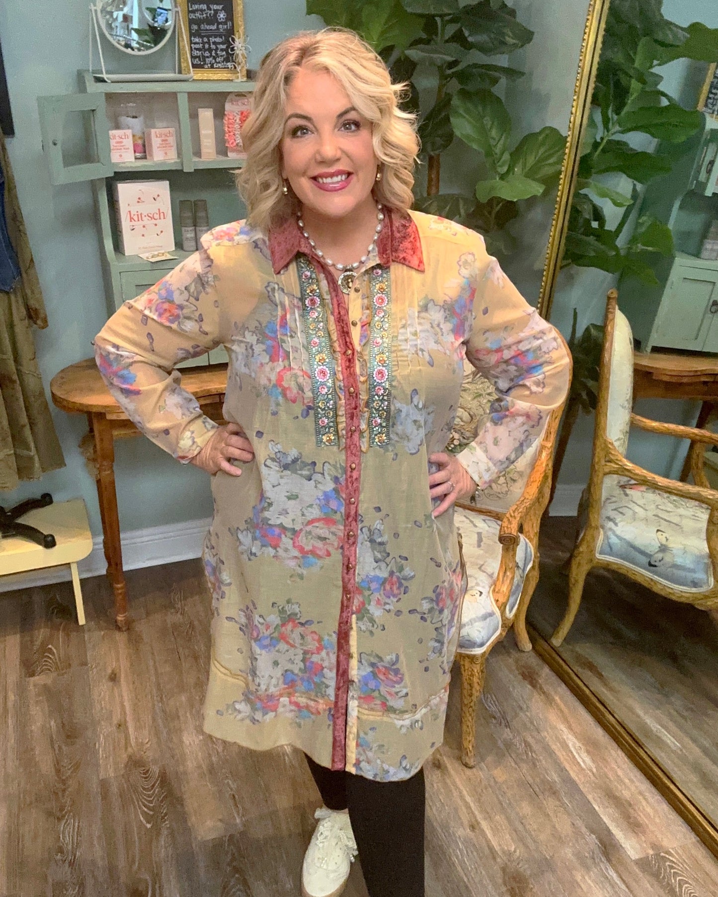 Floral Mesh Shirt Dress