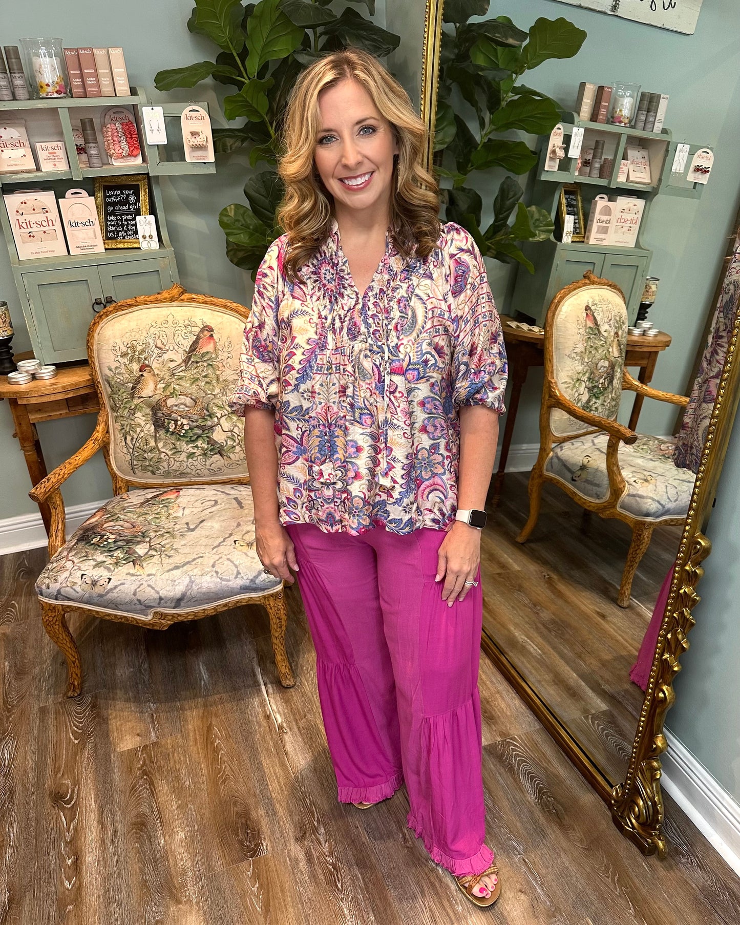 Smocked Neck Floral Paisley Boho Top