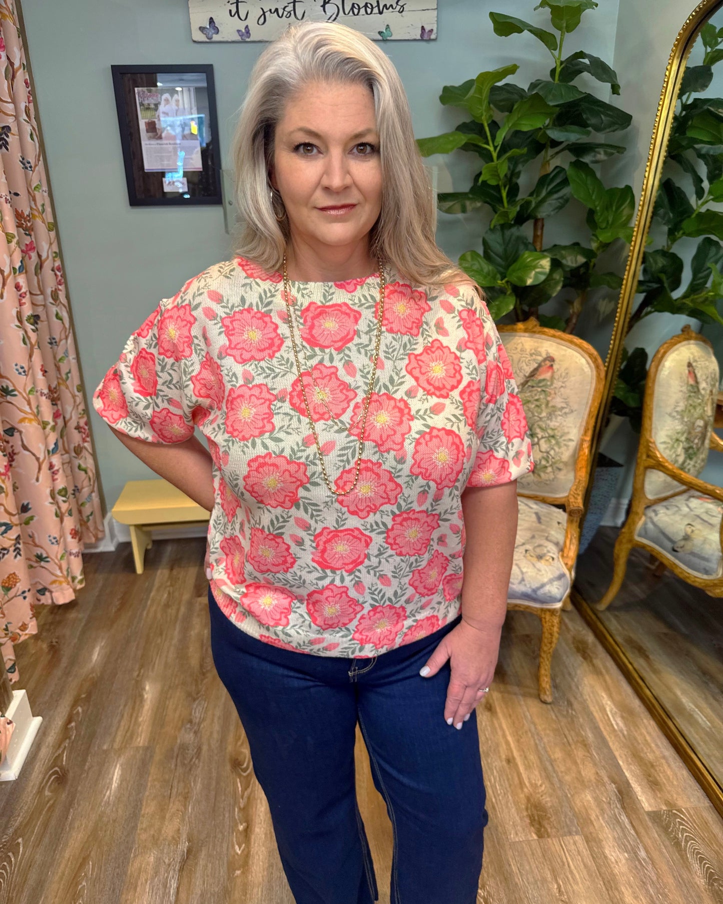 Flower Print Puff Sleeve Top