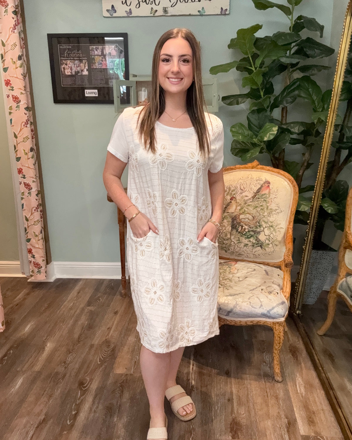 Italian Cotton Floral Embroidered Shirt Dress