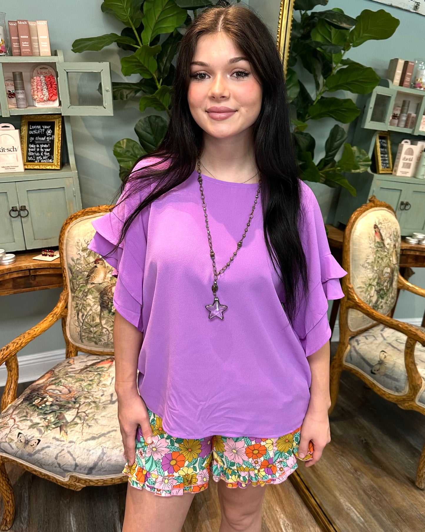 Orchid Ruffle Sleeve Blouse