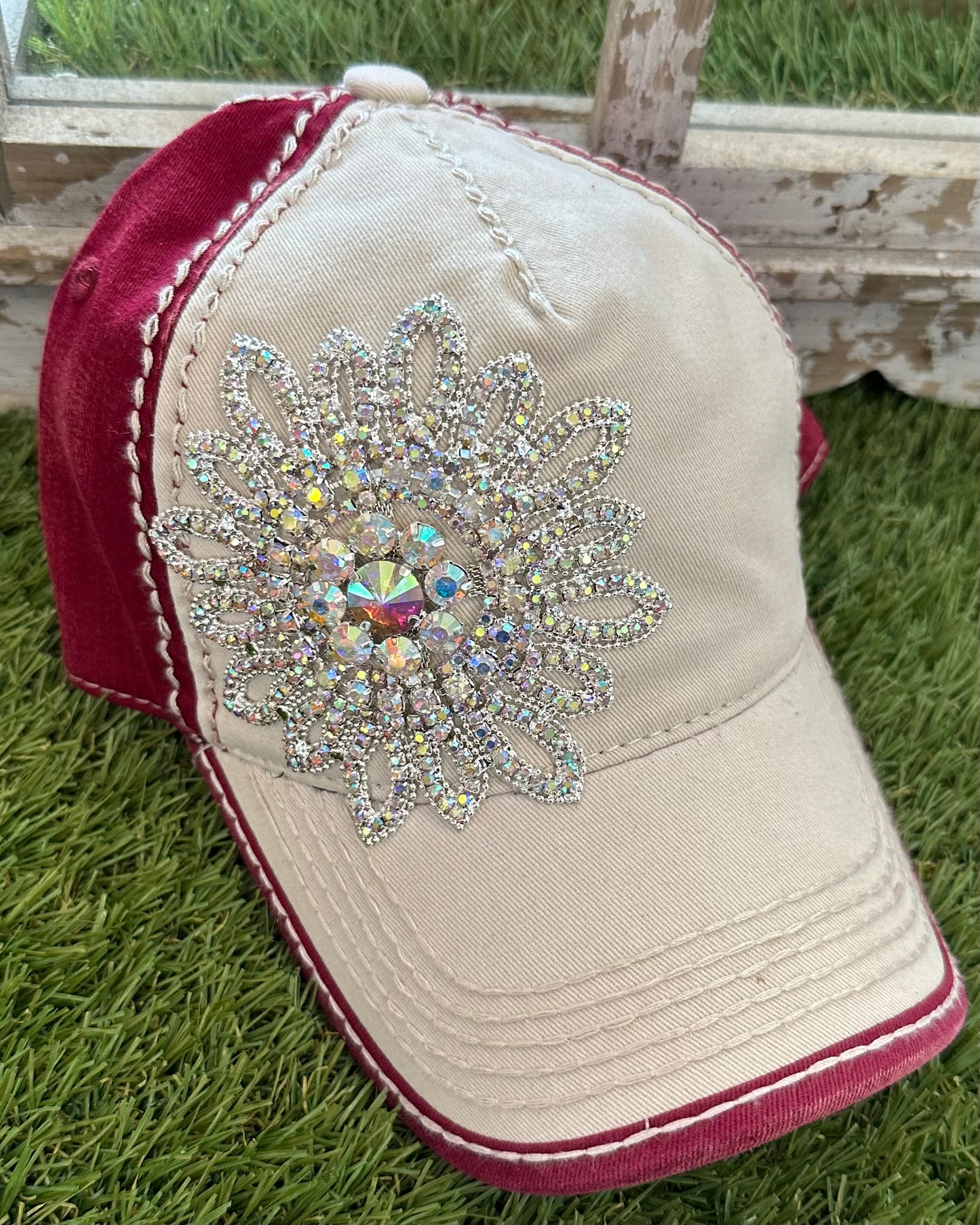 Bedazzled Leather Strap Cap