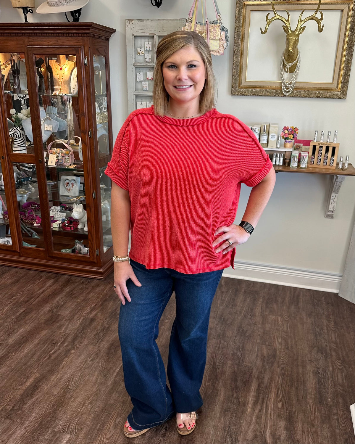 Cuff Sleeve Ribbed Top