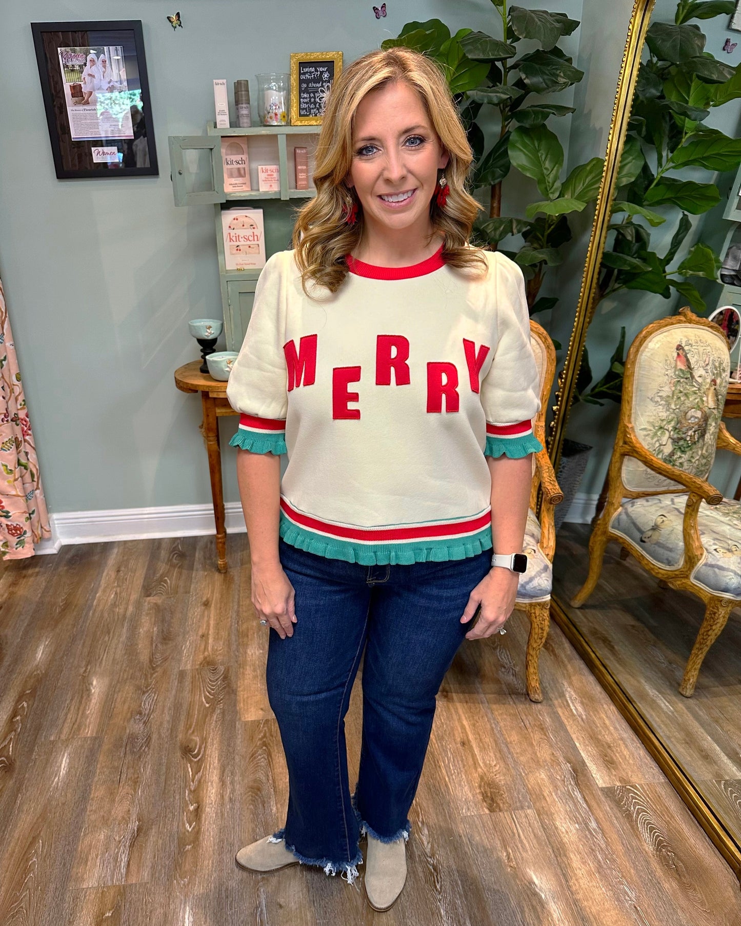 Puff Sleeve Merry Christmas Sweater