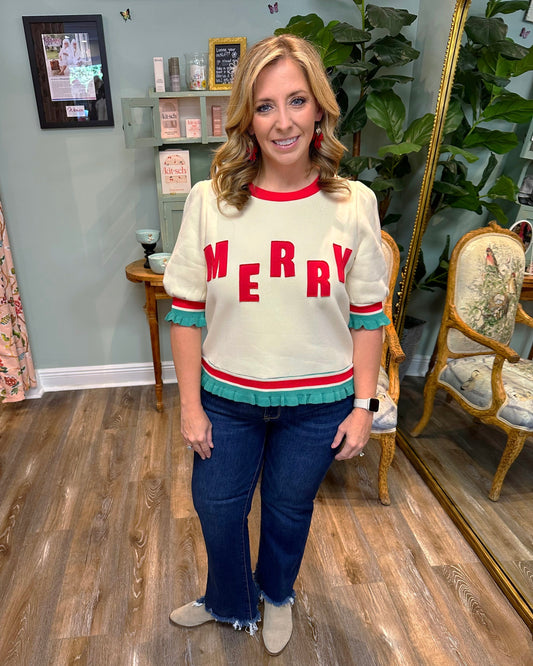 Puff Sleeve Merry Christmas Sweater